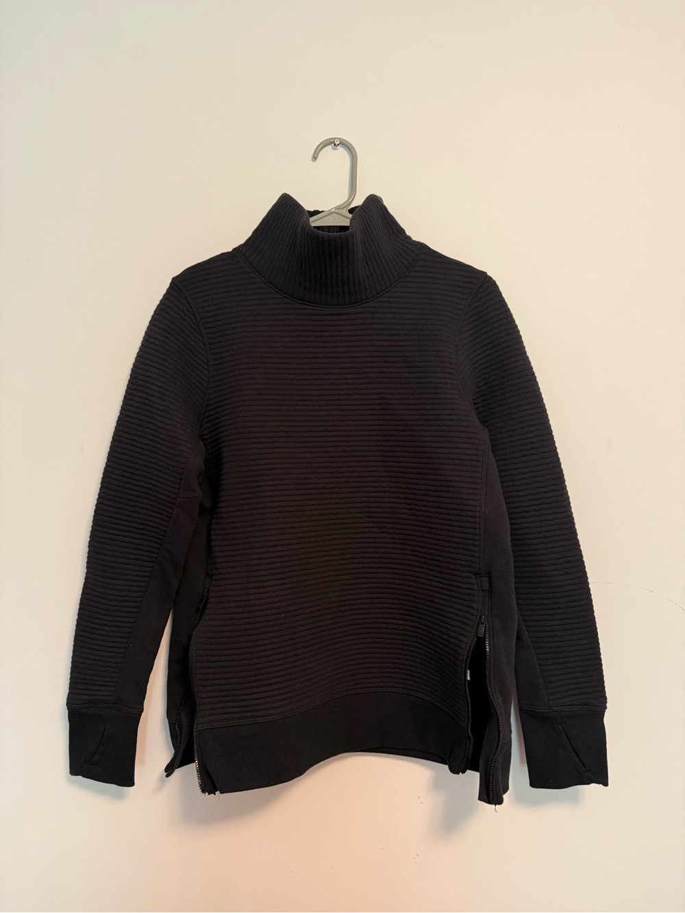 Black Ribbed Athletic Mockneck Pullover